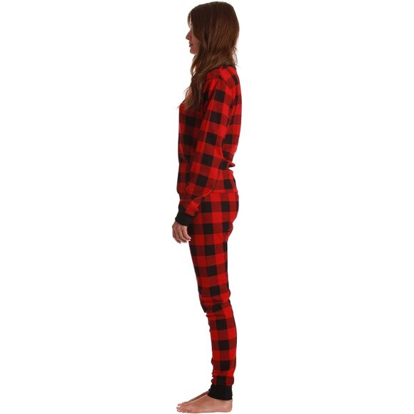 Non-Irritating Buffalo Plaid Women's Thermal Pajamas - Perfect for Layering - Picture 2 of 3